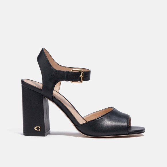 Coach Marla Sandal Women's Size 9.5 Black Leather Buckle Square Toe Block Heels - Picture 2 of 5